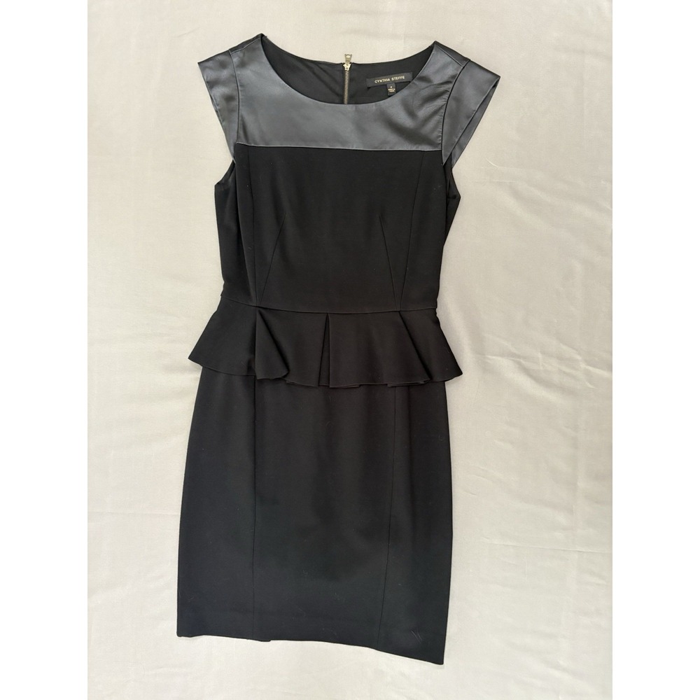 Cynthia Steffe Women's Textured Sleeveless Zip Peplum Pencil Dress Black Size 2